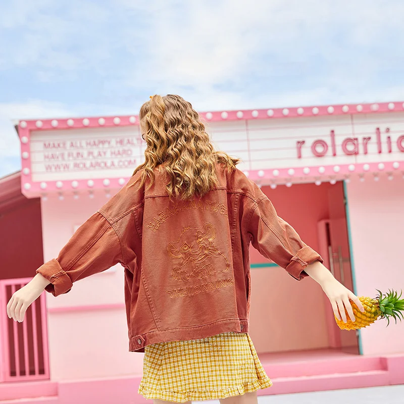 Винтажная Свободная джинсовая куртка с вышивкой льва Женский уличный