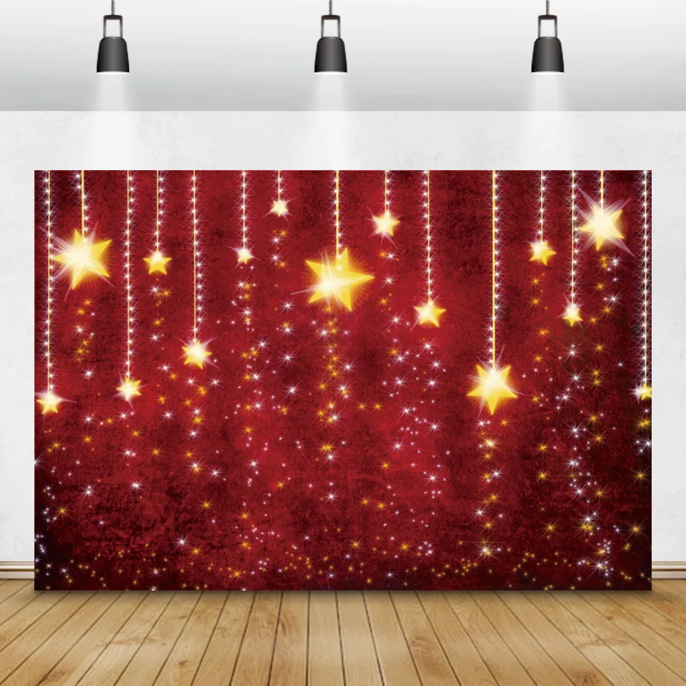 

Laeacco красный занавес фон для фотографии золотые звезды блестки Рождество ребенок день рождения вечеринка Декор фотосессия фон постер
