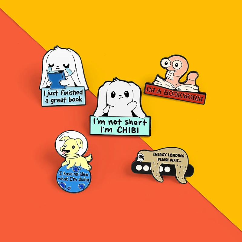 

Funny Quote Lapel Pin Sloth Brooches Sad Dog Astronaut Enamel Pin Bookworm Badges Kawaii Animal Jewelry Gift For Lover Friends