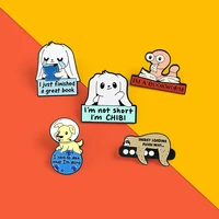 funny quote lapel pin sloth brooches sad dog astronaut enamel pin bookworm badges kawaii animal jewelry gift for lover friends