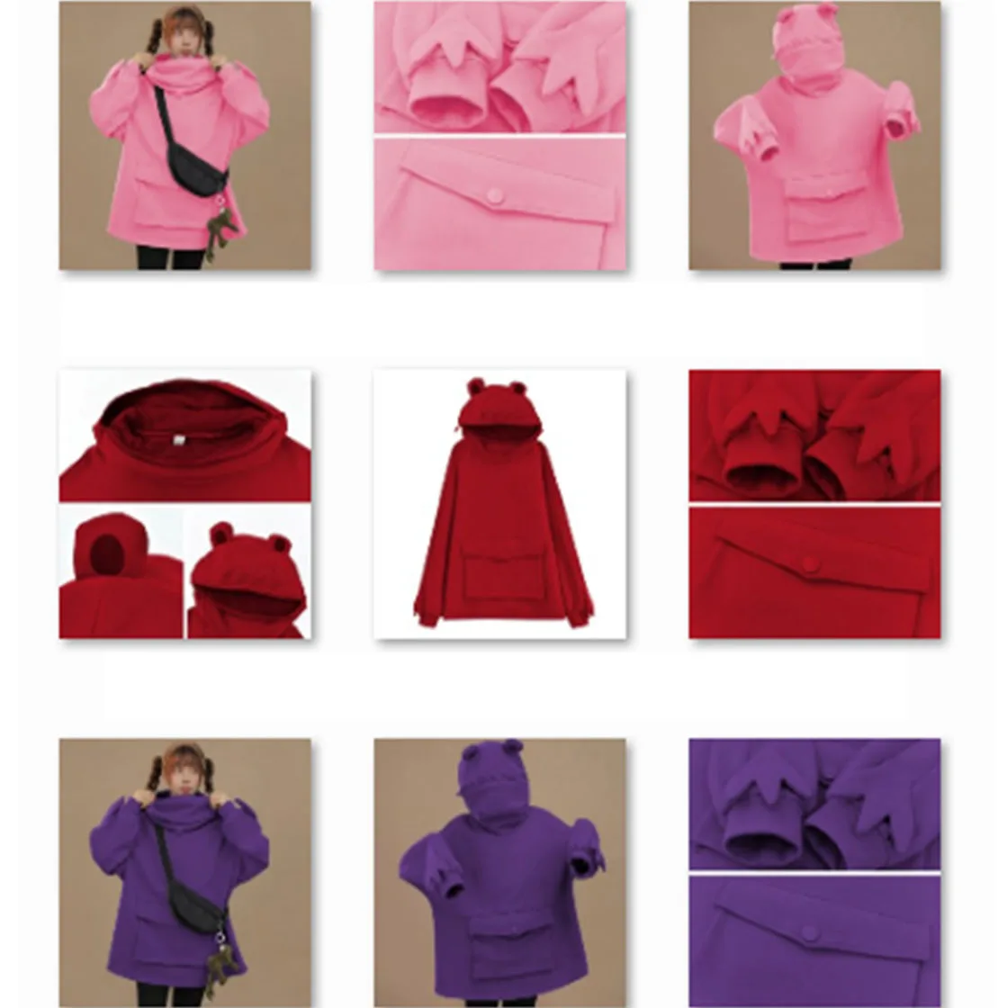 

Harajuku Women Hoodie Frog Pullover Winter Sense Hooded Casual Sweatshirts Autumn Embroidery Loose Top Doll Decoration Hoodies