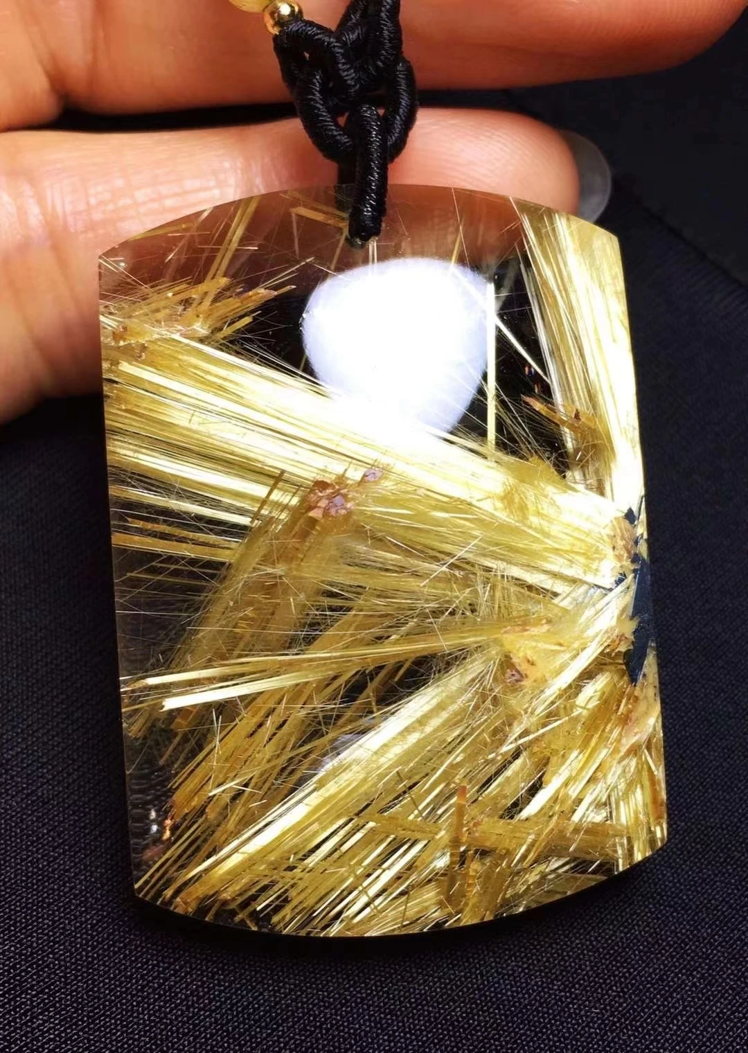 

Genuine Natural Gold Rutilated Quartz Rectangle Pendant 41x30x12mm Crystal Wealthys Necklace Jewelry AAAAAA