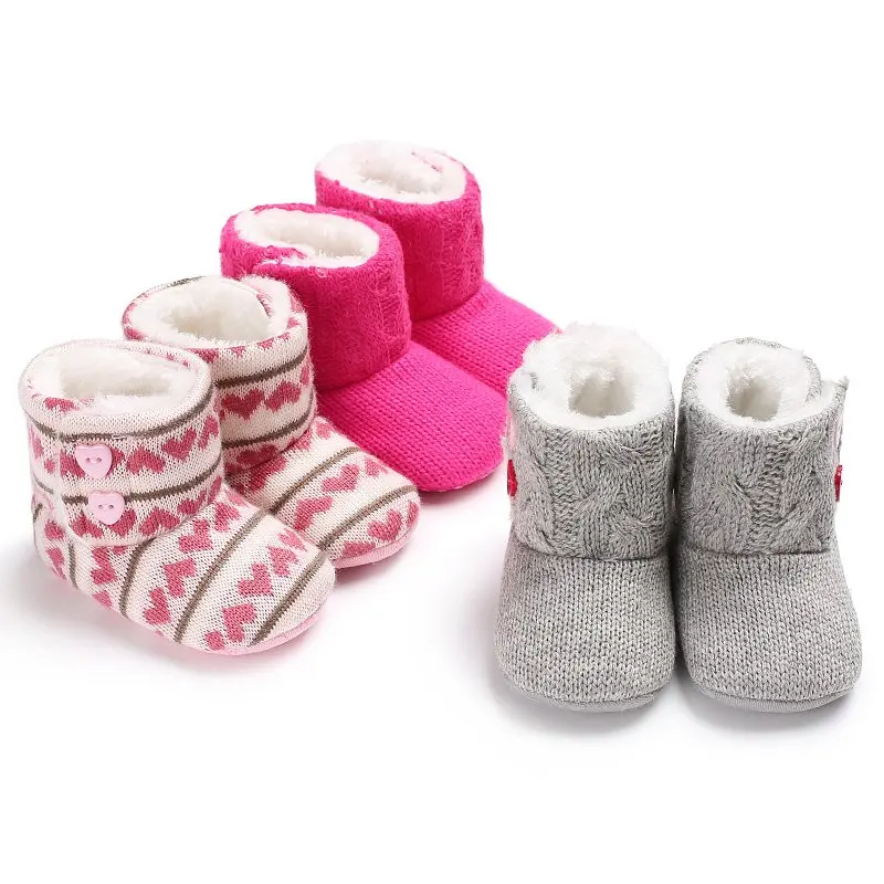 Winter Cotton Snow Warm Soft Sole Boots Baby Girl Crochet Knit Fleece shoes Toddler Wool Infant First Walkers |