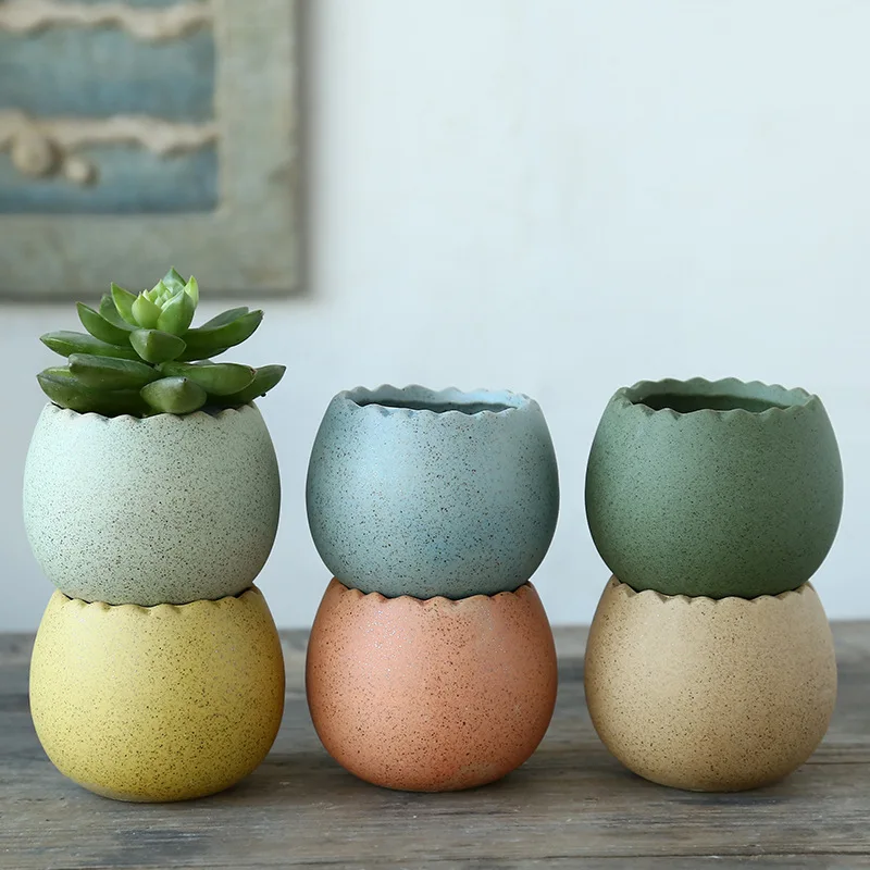 

Ceramic Small Flowerpot Simple Office Decoration Flower Pot Macaron Egg-shaped Succulent Flowerpot Decorations For Balcony