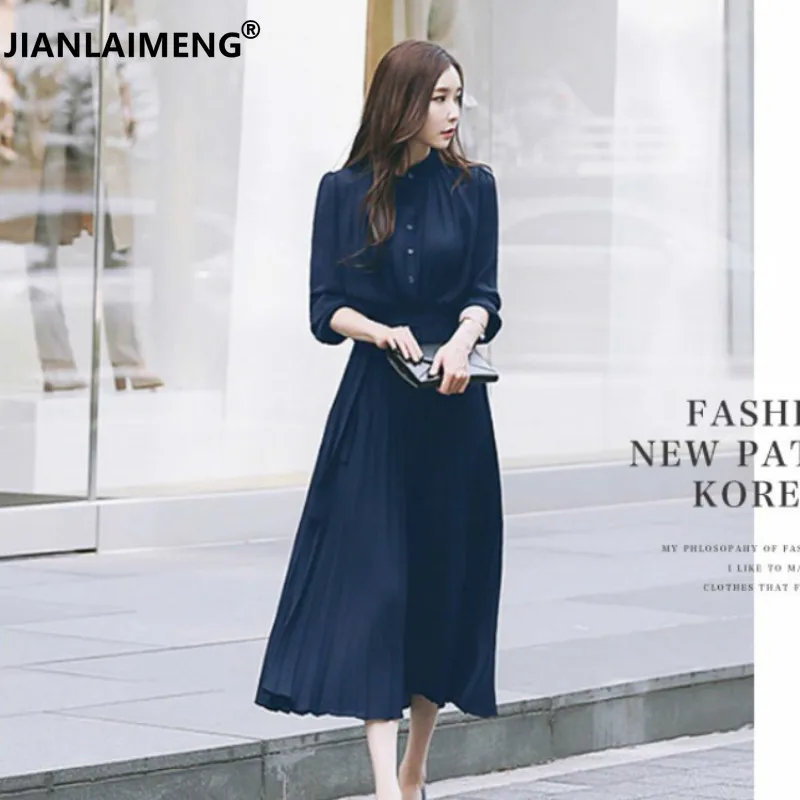 Женское платье Весна плиссированная Мода 2020 Новинка клетчатое тонкое с высокой