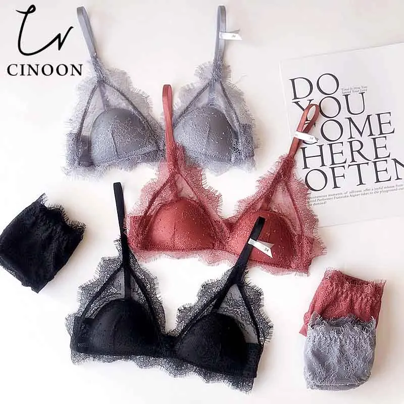 CINOON, вышивка, бюстгальтеры, нижнее белье, Женский комплект размера плюс, нижнее белье, сексуальная чашка, ультратонкий прозрачный бюстгальтер, кружевное нижнее белье бюстгальтер, набор