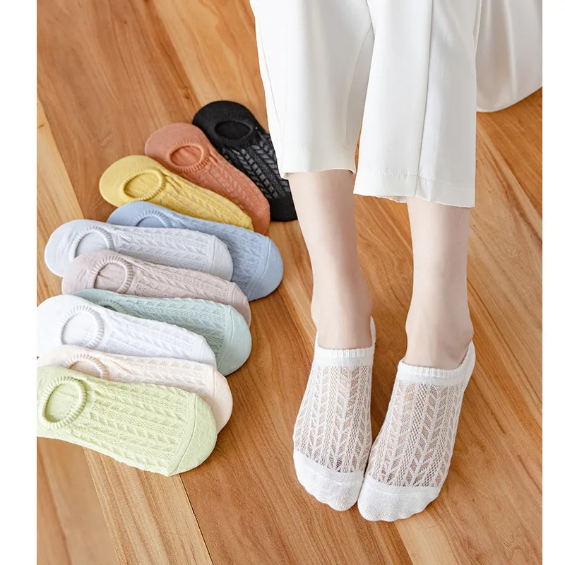 5 Pairs/Set Women Socks non-slip invisible Socks Summer Solid Color Mesh Ankle Boat Sock Female Cotton Slipper No show Socks