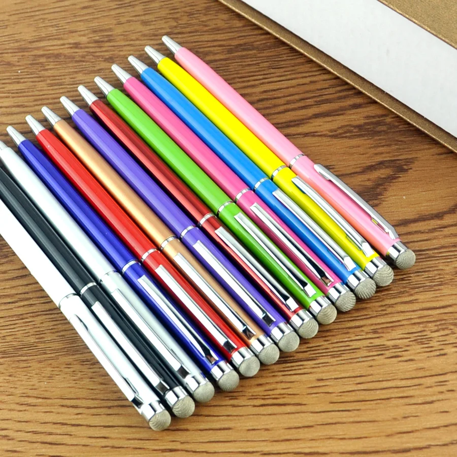 

20Pcs/Lot 2 In 1 Capacitive Touch Screen Microfiber Stylus Metal Roller Ballpoint Pen For iPad iPhone Samsung Tablet Custom LOGO
