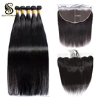 Seditty hair 28, 30 дюймов, бразильские прямые искусственные волосы с фронтальной сеткой 13x6, фронтальная сетка с 3 4 пучками, волосы Remy