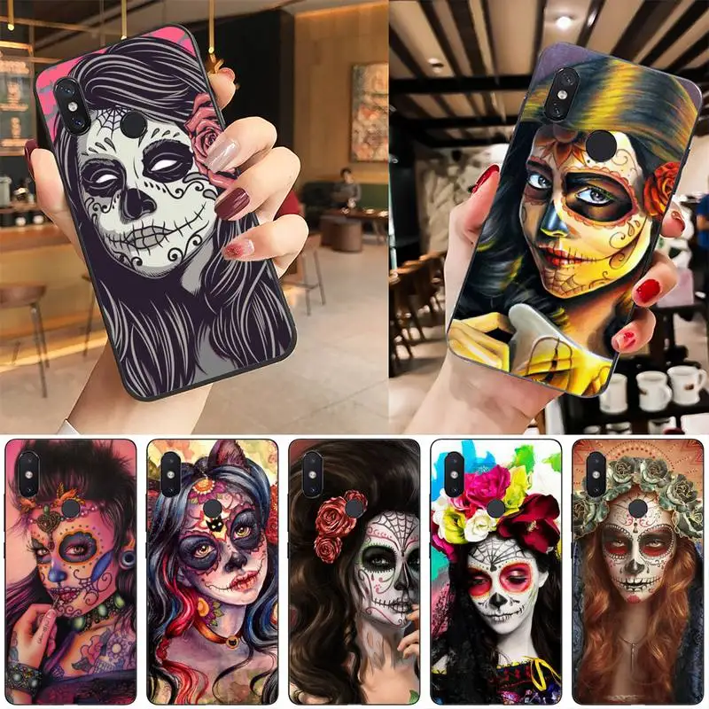 

Catrina Beautiful Rose Girl Skull Art Phone Case For Redmi 9A 8A 7 6 6A Note 9 10 8T Pro Max 9 K20 K30 K40 Pro PocoF3 Note11 5G