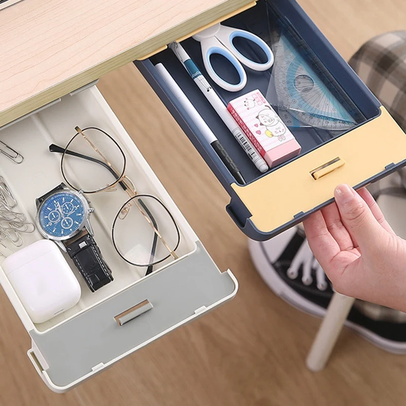 

2 Pcs Drawer Pencil Tray Self-Adhesive -Up Desktop Organizer Durable Home Storage Box