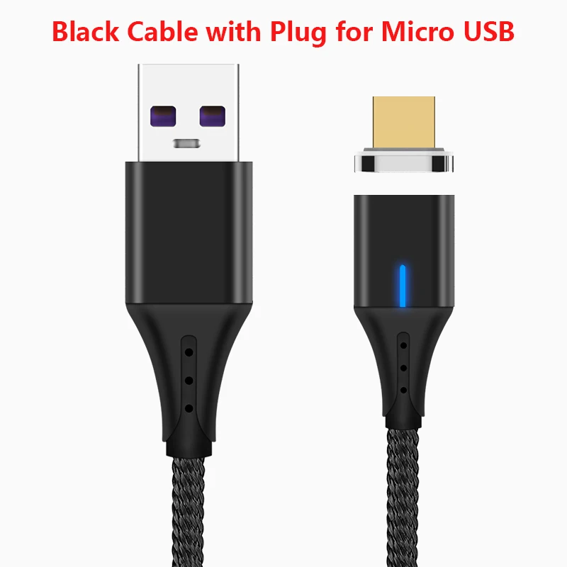 With plug Micro USB 5А Магнитный кабель Micro usb type C светодиодный супер быстрый зарядный кабель для iPhone samsung huawei Xiaomi Android телефонный кабель 1 м - Цвет: With plug Micro USB