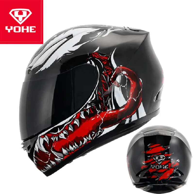 New ECE Certification YOHE Full Face Motorcycle Helmet Cross-country Moto Running helmets with PC Lens visor made of ABS