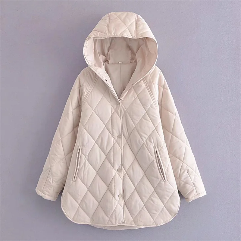 

ZXQJ Women 2021 Fashion With Pockets Cropped Padded Jacket Coat Vintage Long Sleeve Hooded Female Outerwear Chic Parkas Tops