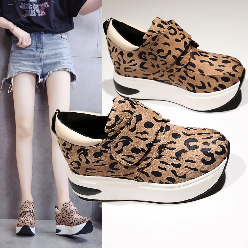 Fujin/Женская обувь на плоской подошве Модные леопардовые туфли платформе Сезон
