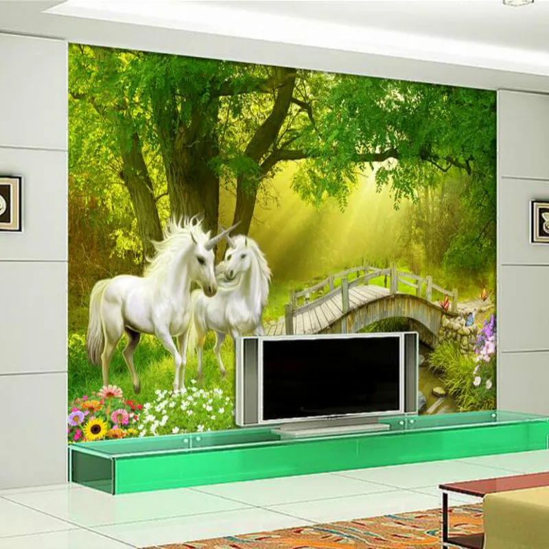 Custom 3D photo backgrounds wall mural wallpaper for living room bedroom silk wallpapers roll Forest unicorn TV background | Обустройство