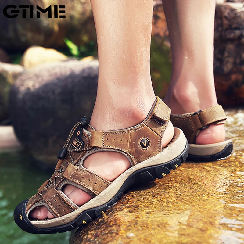 

New Big Size Genuine Leather Cowhide Men Sandals Summer Quality Beach Slippers Casual Sneakers Outdoor Beach Shoes #LAHXZ-73