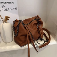 vintage braiding women simple shoulder bag pu leather chain hobos messenger bag new designer ladies handbags bolsas brown