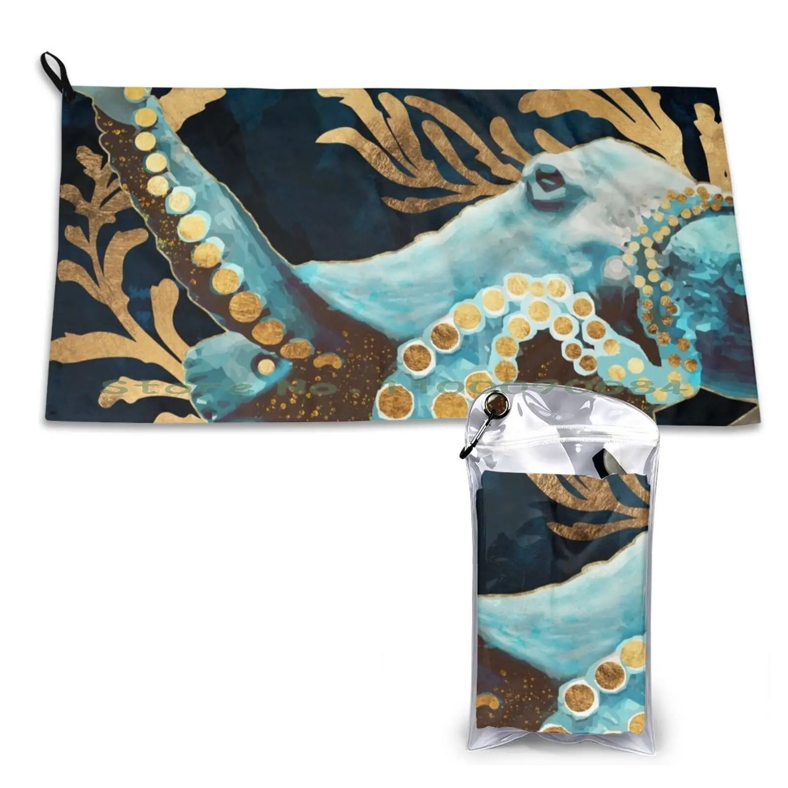 Gym Sports Bath Portable Acrylic Octopus Tentacle Ocean Seaweed Kelp Nature Gold Indigo Blue