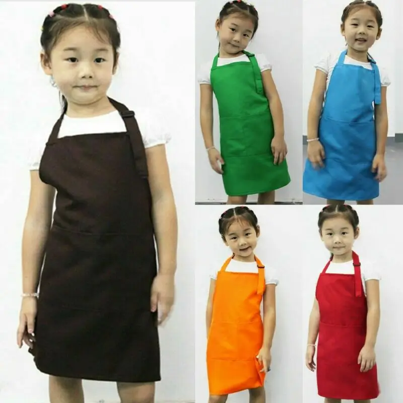 

Children Kids Apron Pocket Adjustable Chefs Kitchen Cooking Craft Art Plain Bib
