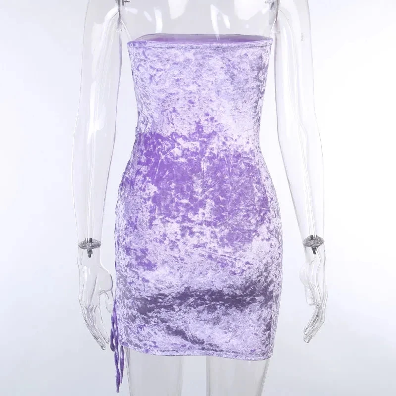 

Sexy club lace-up solid velvet slim Mini dress Women Fashion street Strapless Dresses femeal 2021 new shopping summer Clothes
