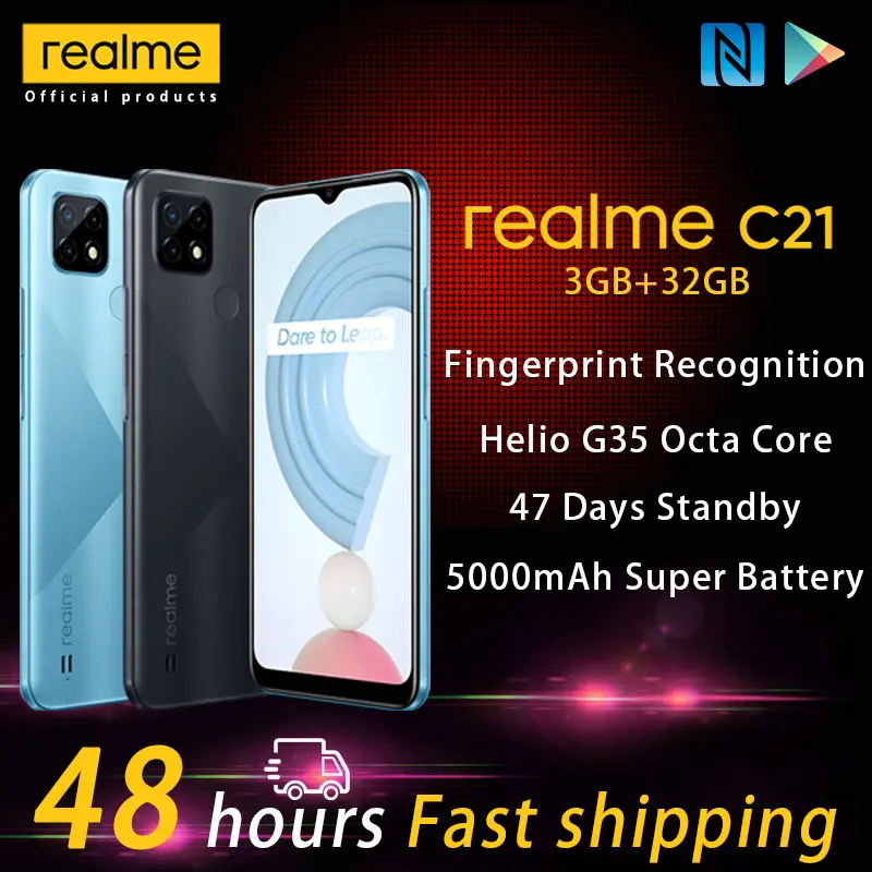 

realme C21 Global Version Smartphone Helio G35 Octa Core 3GB 32GB 6.5"display 5000mAh Large battery 47 Days Standby 3-Card Slot