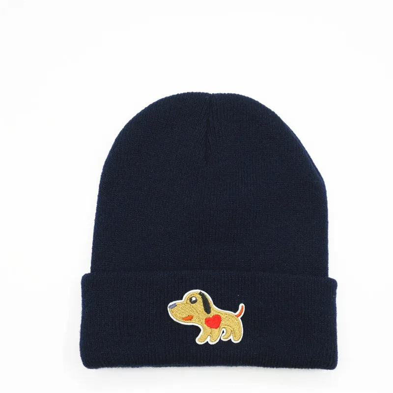 

Cartoon dog embroidery Thicken knitted hat winter warm hat Skullies cap beanie hat for kid men women 240