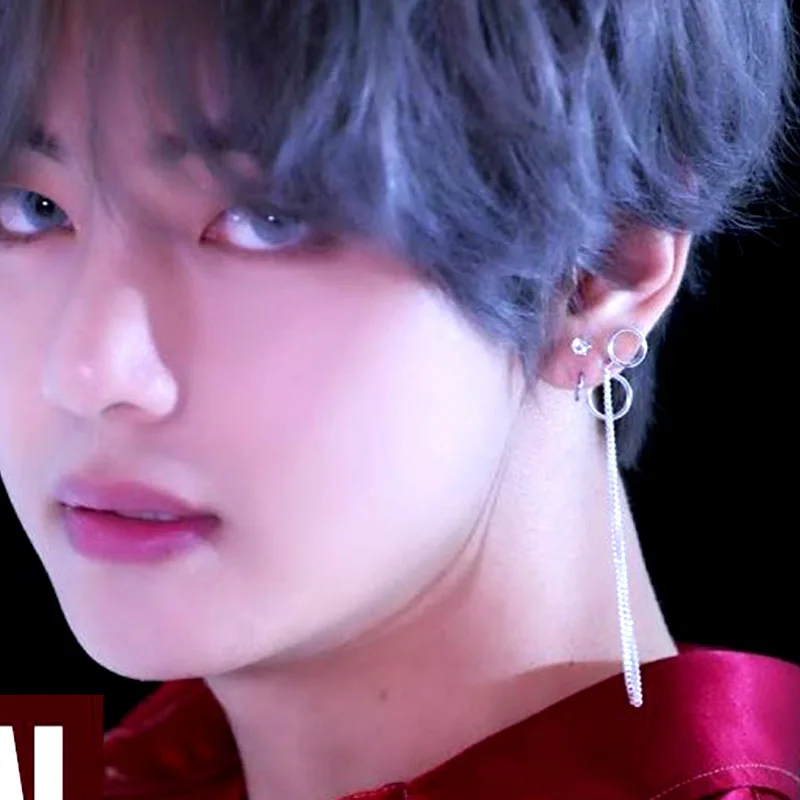 Женские и мужские металлические серьги KPOP V Bangtan минималистичные гвоздики для