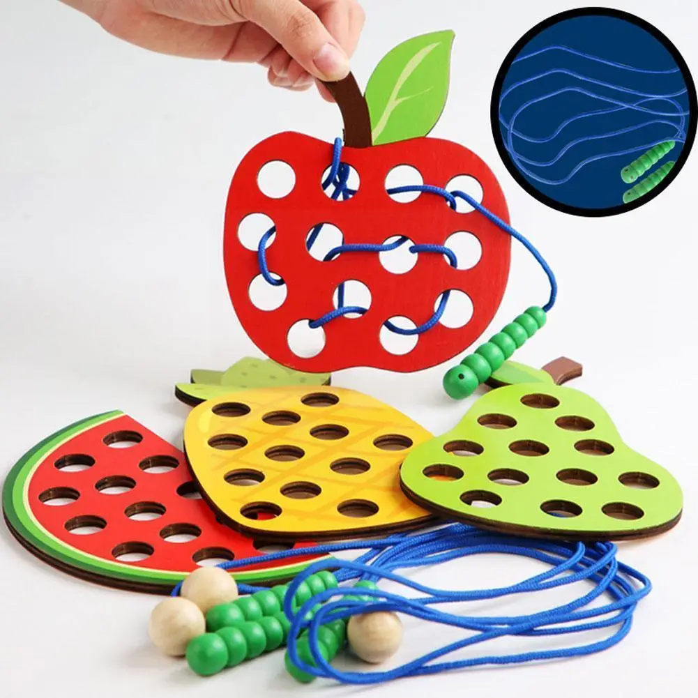 

Fruits Vegetables String Beads Toys Montessori Educational Teaching Early Aids Wooden Toys Pear Toys Apple Pineapple Puzzle L3S9