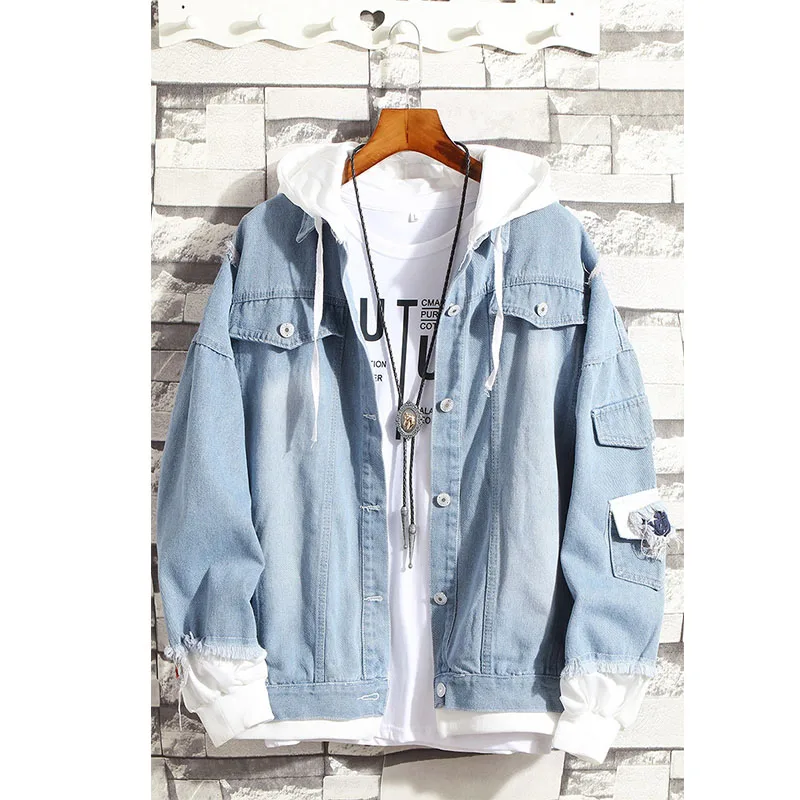 Hooded 01 Мужская модная джинсовая куртка мужская повседневная куртка-бомбер мужская хип-хоп Мужская Ретро джинсовая куртка уличная - Цвет: Hooded 01
