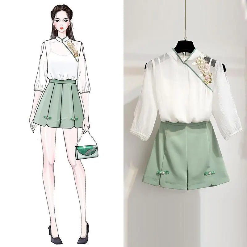 Женская блузка с вышивкой iвыбор комплект из 2 предметов элегантный топ и шорты