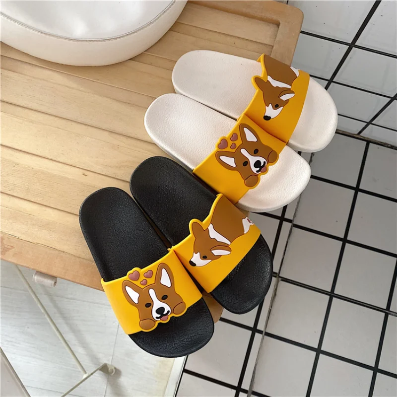 Шлепанцы женские на толстой подошве пляжные сандалии с мультяшным принтом собак