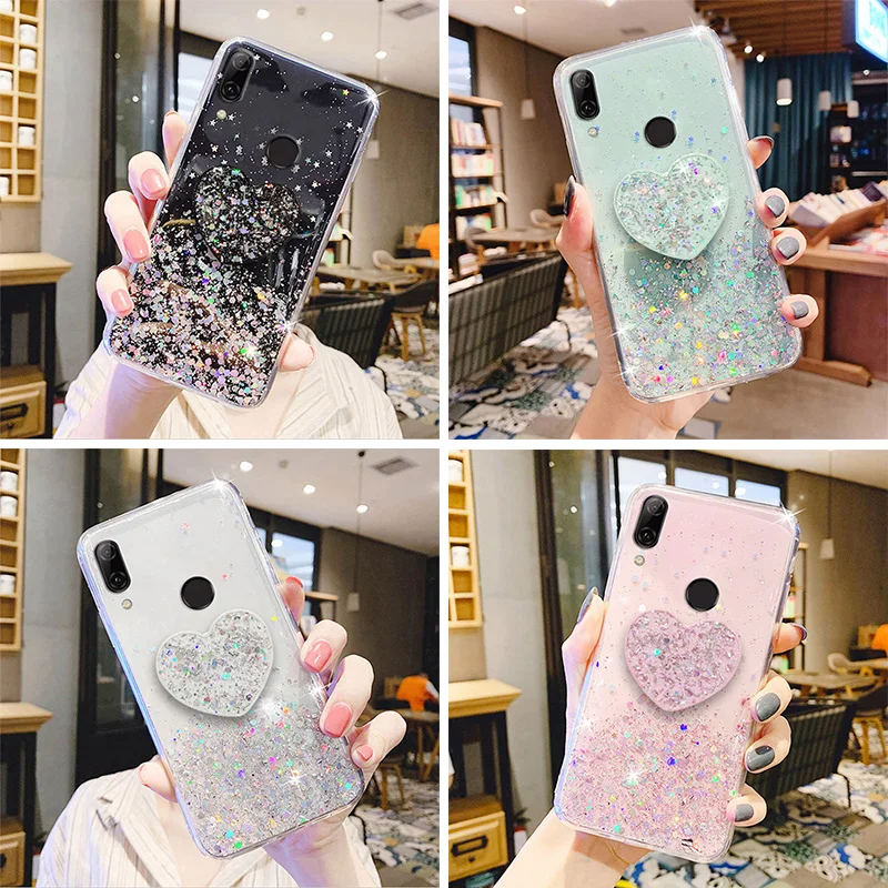 

Case For Huawei P30 Lite Cases Luxury Bling Glitter Soft Silicone Cover On Huawei P30 Pro P 30 P30Lite P30Pro Heart Holder Cases