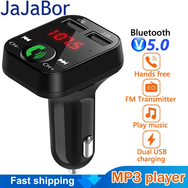 

JaJaBor Bluetooth 5,0 автомобильный комплект FM-передатчик беспроводной громкой связи аудио приемник автомобильный MP3 музыкальный плеер с двойным USB ...