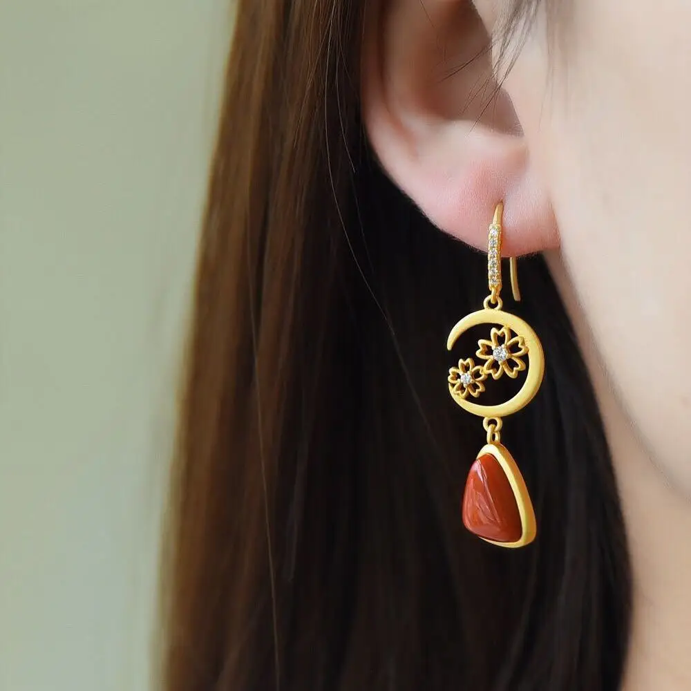 

New Silver Natural South Earrings Retro Niche Design Craft Little Fairy Fresh And Cute Women Charm Brand Jewelry