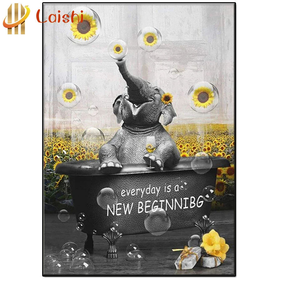 

3D Diy Sunflower inspirational language, every day is a new beginning Diamond Painting Art Diamond Picture Gift Home Decoration