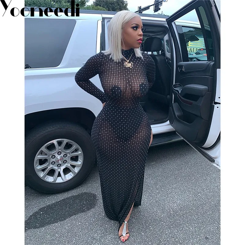 Yooneedi 2019 осеннее дизайнерское Сексуальное Женское Платье с цветными бриллиантами