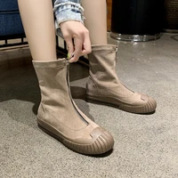 2021 new autumn new fashion shell head front zipper rhinestone stretch boots martin boots booties front zipper boot