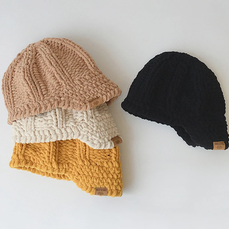 

Новинка, мягкие теплые детские шапки, корейская детская шапка, вязаная шапка в стиле ретро для мальчиков и девочек, хлопковые Аксессуары для...