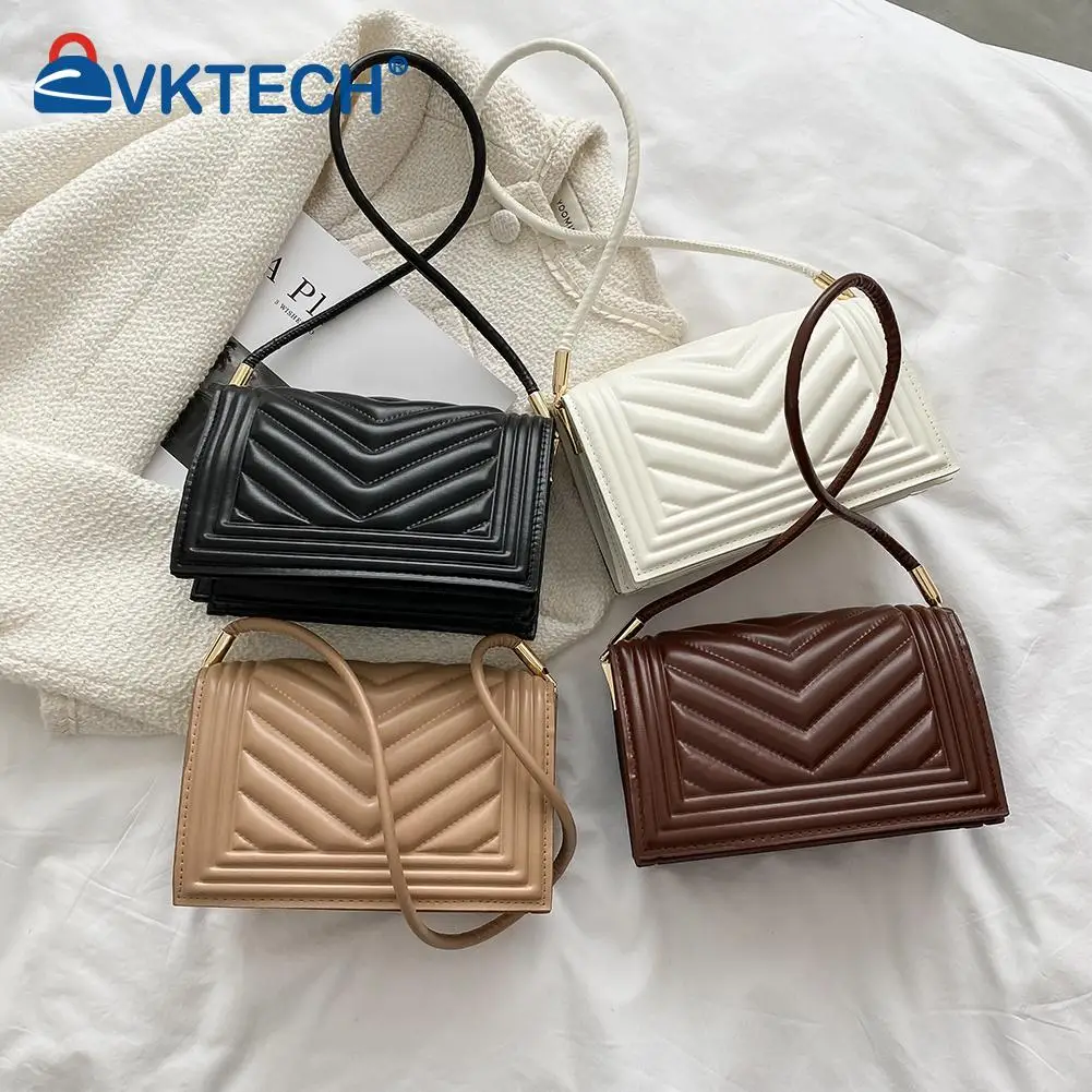 

New Fashion Girl Women PU Leather Geometric Embossing Underarm Shoulder Bag Ladies Casual Solid Color Small Flap Purse Handbags