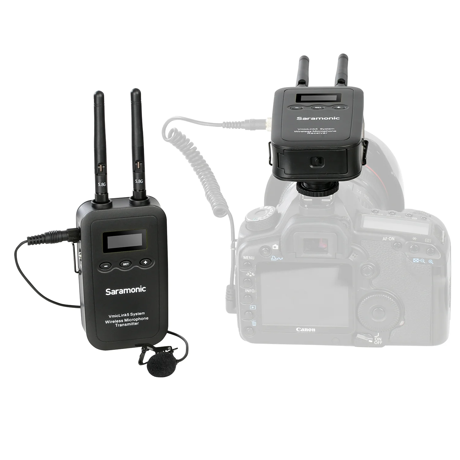 구매 Saramonic VmicLink5 5.8GHz 무선 Lavalier 마이크 시스템 3 송신기 및 1 수신기 캐논 EOS 니콘 D3300 DSLR 카메라