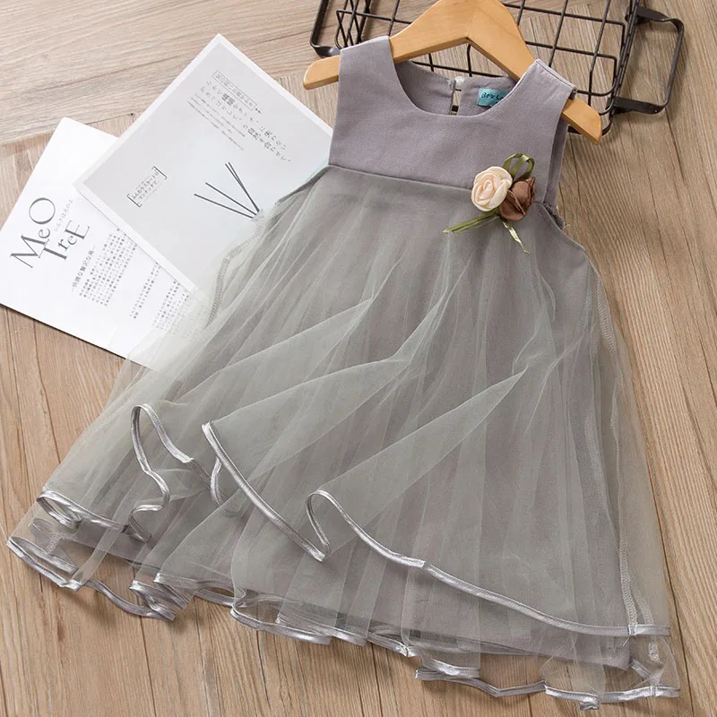 AZ325Gray Melario/платья для девочек, коллекция года, милое платье принцессы, одежда для маленьких девочек, платья для свадебной вечеринки, детская одежда, розовая аппликация - Цвет: AZ325Gray
