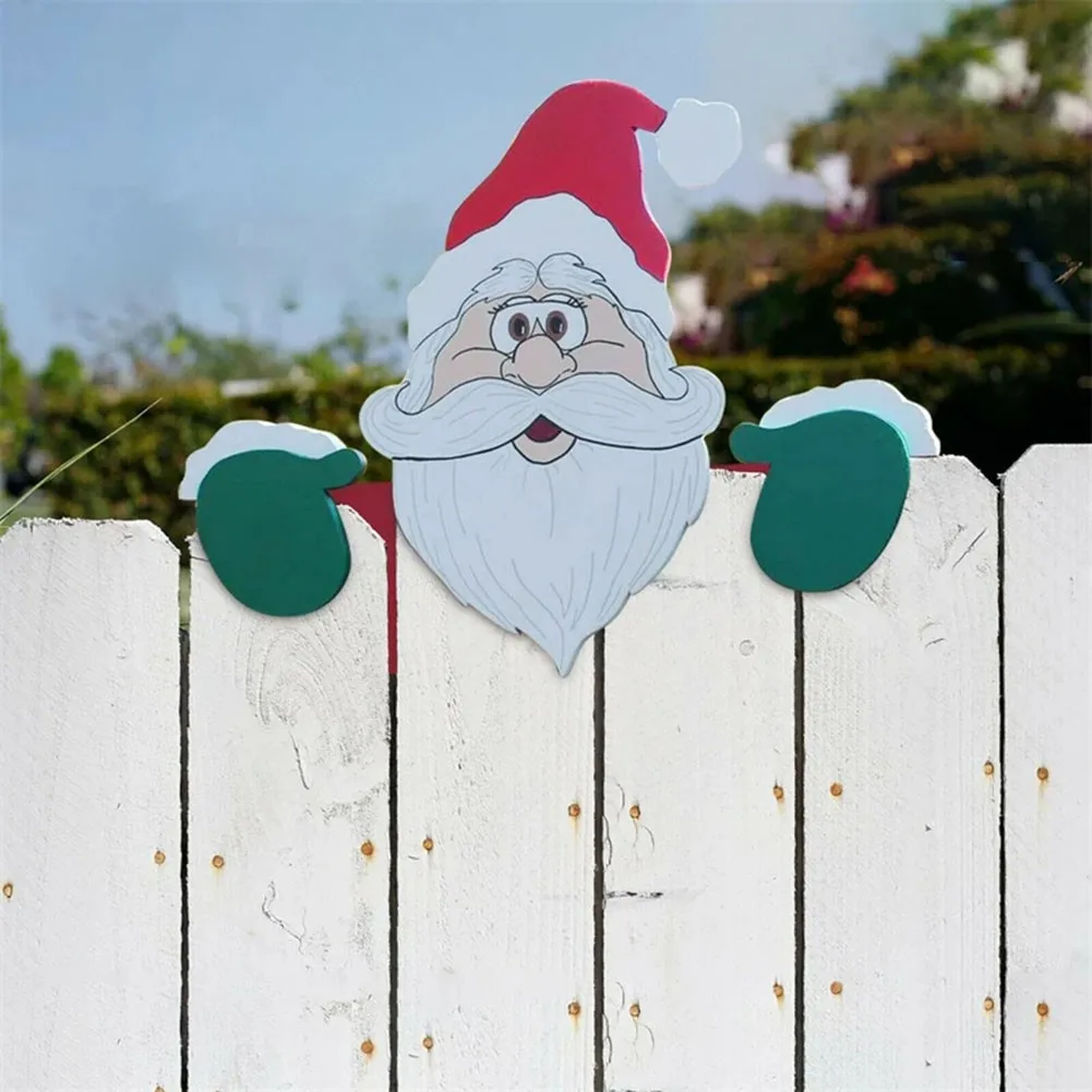 Santa Claus Fence Peeker Christmas Decoration Plastic Elk Snowman Penguin Signs Xmas Ornament Outdoor Garden Decor 30*40cm