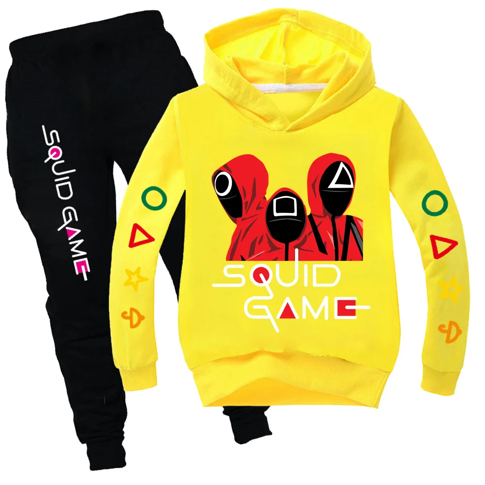 Casual Suit Boys 2PCS Set Children's Squid Game Round Six Cotton Hooded + Pants Kids Sportswear Tracksuit Girls | Детская одежда и