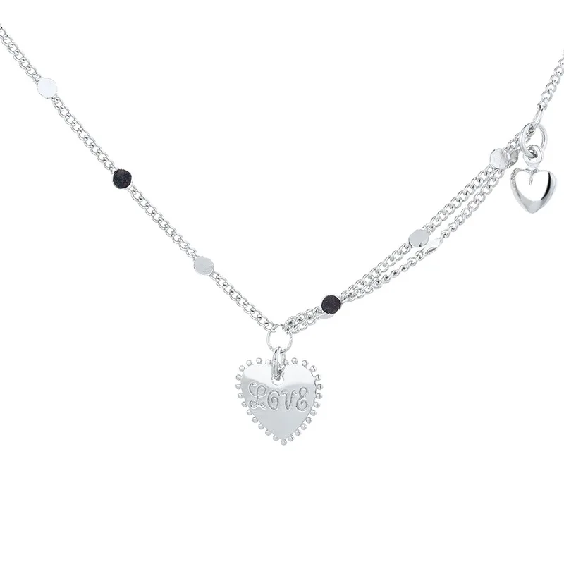 

Charms 925 Silver Necklace for Girls Chain Heart Shape Pendant Gift Elegant Choker Engagement Necklace Engrave Love Letter
