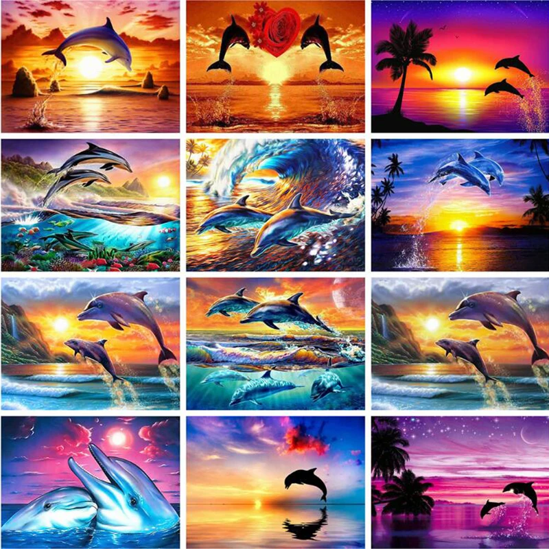 Полностью квадратная круглая дрель 5D DIY Алмазная картина Дельфин вышивка