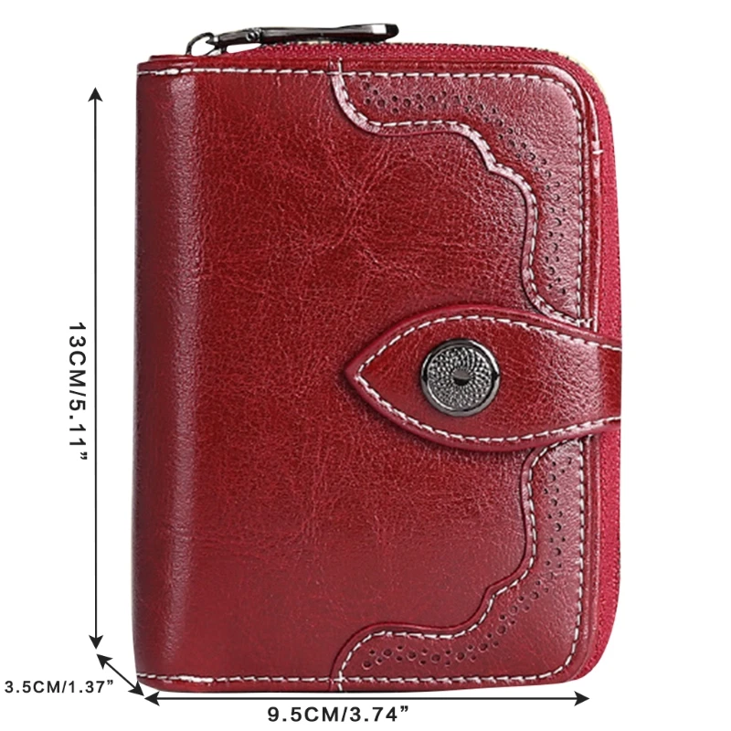 

J60D Women's Retro Leather Wallet RFID Blocking Female Short Card Holder Coin Purse