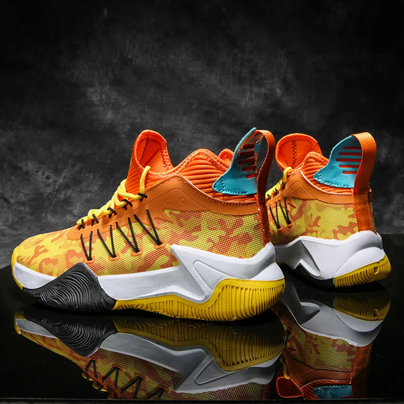 Fashion Orange Men's Basketball Shoes High Top Non-Slip Platform Sneakers Man Orginal Basketball Culture Streetball Shoes Men