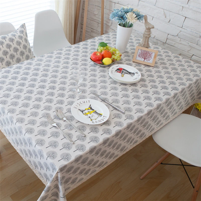 Домашняя искусственная скатерть из хлопка и льна прямоугольная белая для стола