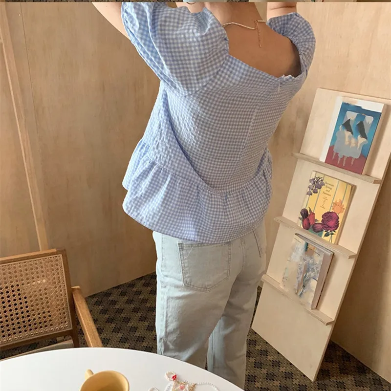 

KUSAHIKI Vintage Chic Love Heart V-neck Womens Tops Puff Sleeve Sweet Ruffle Blouses Causal Solid 2021 New Blusas Shirt 6G535